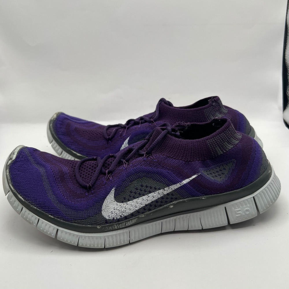 Nike Free 5.0 Flyknit Purple Grey Running Shoes 615805-515 training Mens 9.5